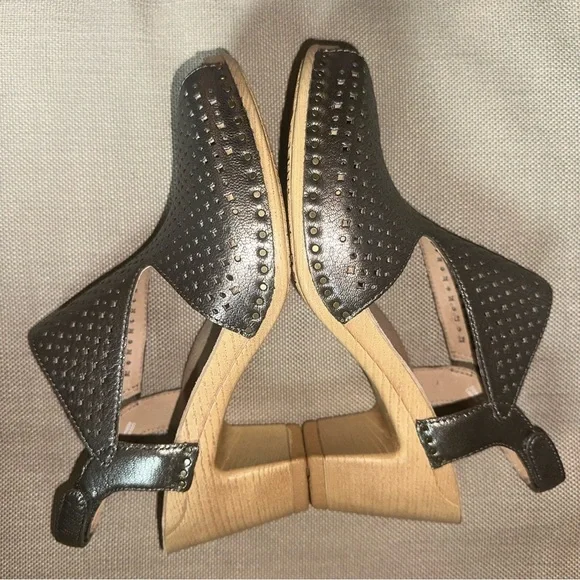 Dansko Teagan Leather Heeled Peep Toe Sandals EU 41 US 10.5-11 Gunmetal NEW